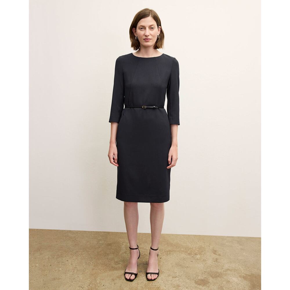 MM LaFleur Etsuko Black Sheath Dress Size 12 Belted Work Career 3/4 Sleeve NWT
